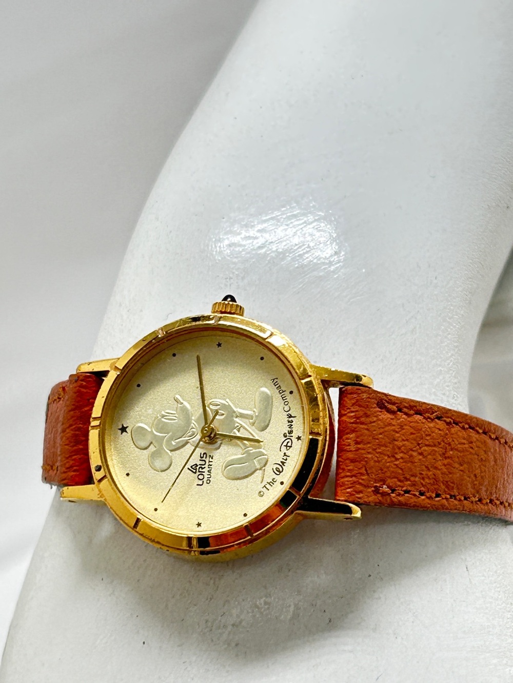 Disney, Vintage Lorus Mickey Mouse Gold Face Watch, Brown, Working Order